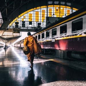 Monk at Hua Lamphong Train Station In Bangkok